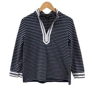 Talbots Sweater Womens Small Petite Blue White Stripe Cotton‎ Nautical V-Neck